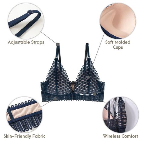 Breathy Front Buckle Lace Bra, Anti Sagging Front Cross Buckle Wireless Bra