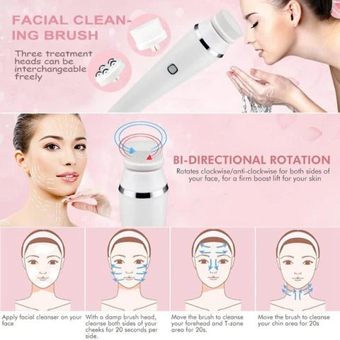 Facial Cleansing Brush With Changable Heads & Stand Waterproof